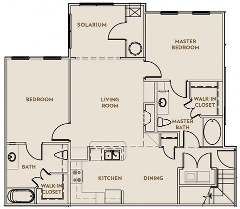 Floor plan for 2 beds, 2 baths, 1263 sqft
